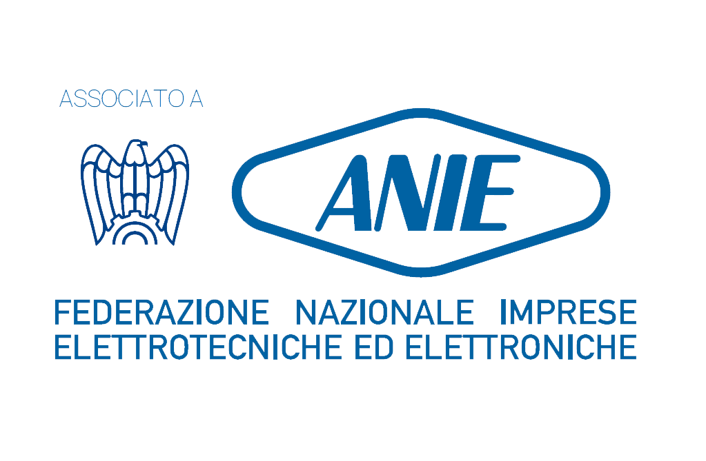 Logo di ANIE. Logo composto da azzurro